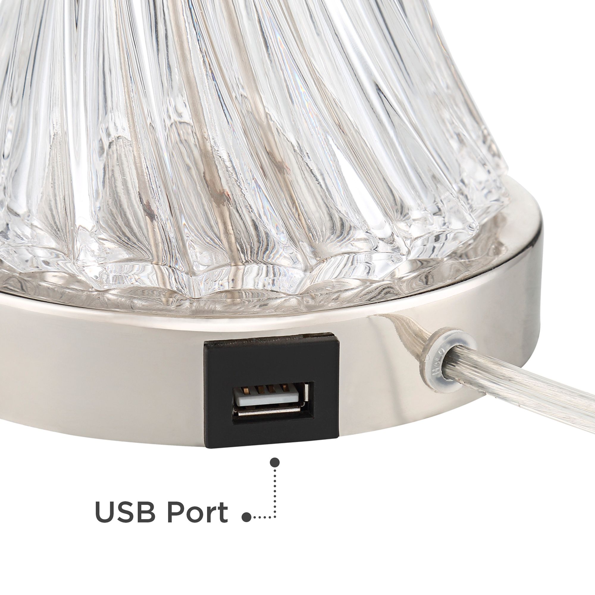Thumbnail4 of Luca Chrome and Glass USB Table Lamps with Ivory Pleat Shades Set of 2 more views