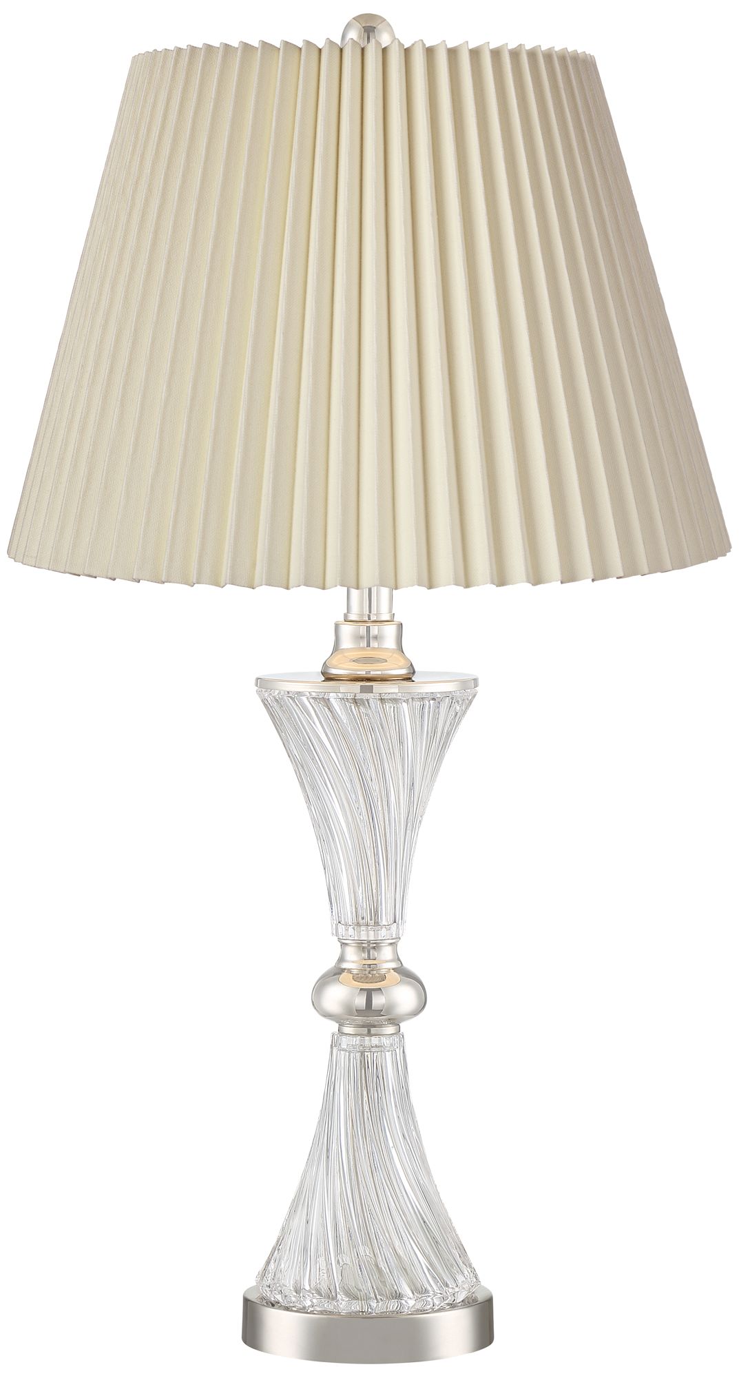 Luca Chrome and Glass USB Table Lamps with Ivory Pleat Shades Set of 2
