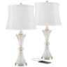 Luca Chrome and Glass White Shade Table USB Table Lamps Set of 2