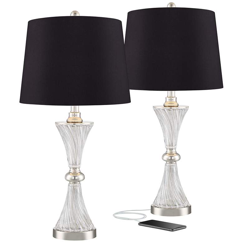 Image 1 Luca Chrome Glass Black Shade Table Lamps with USB Port Set of 2