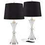 Luca Chrome Glass Black Shade Table Lamps with USB Port Set of 2