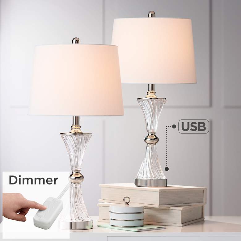 Image 1 Luca Glass USB Table Lamps Set of 2 with Table Top Dimmers