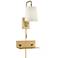 Luca Warm Brass Swing Arm Plug-In Wall Lamp with USB-Outlet Wall Shelf