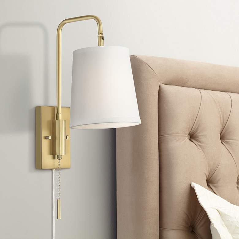 Luca Warm Brass Swing Arm Plug-In Wall Lamp