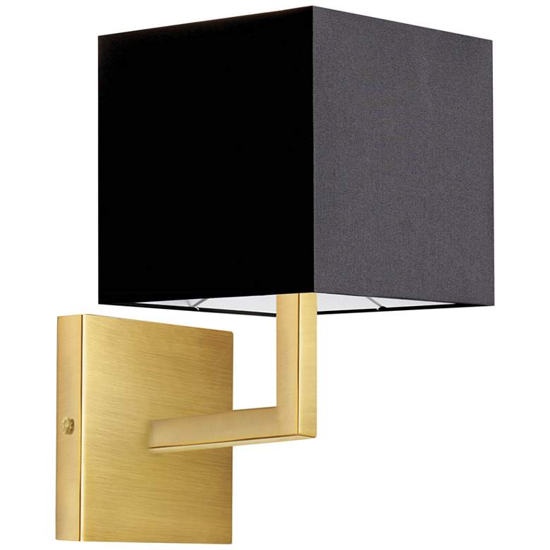 Image 2 Lucas 10 1/2" High Aged Brass Wall Sconce with Black Shade