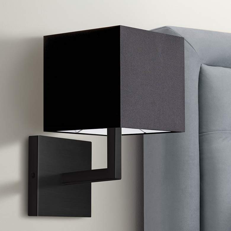 Image 2 Lucas 10 1/2 inch High Matte Black Wall Sconce with Black Shade