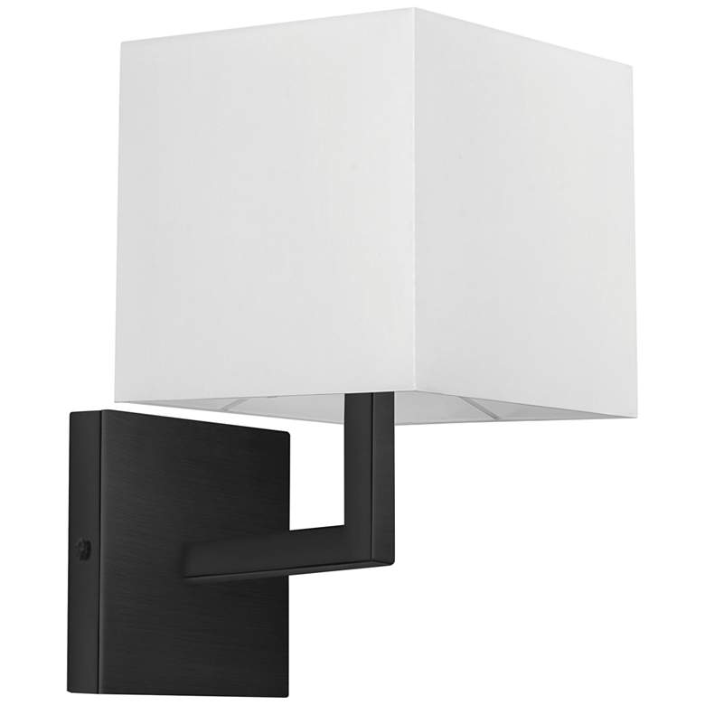 Image 1 Lucas 10 1/2" High Matte Black Wall Sconce with White Shade