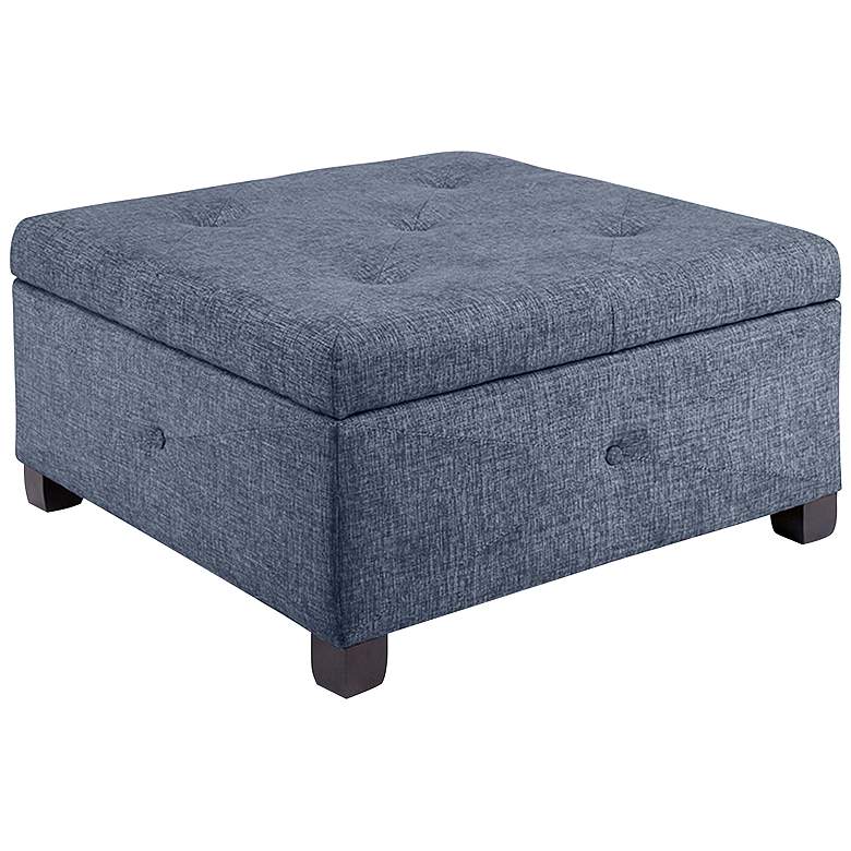 Image 2 Lucas Blue Tufted Fabric Soft Close Storage Ottoman