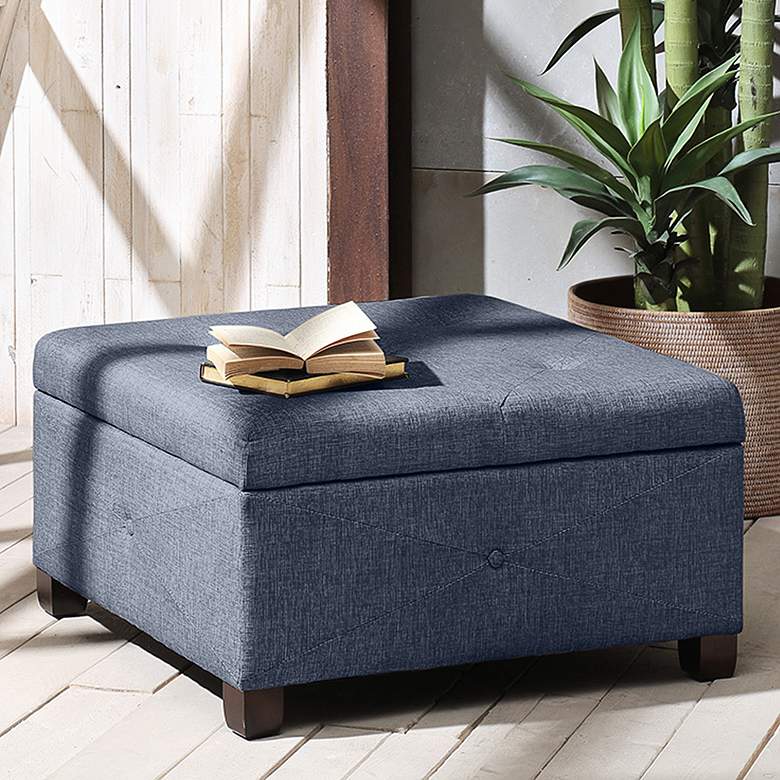 Image 1 Lucas Blue Tufted Fabric Soft Close Storage Ottoman