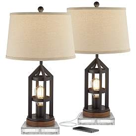 Image1 of Lucas Bronze Night Light USB Table Lamps With 8" Square Risers
