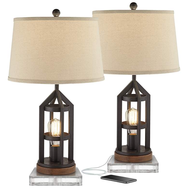 Image 1 Lucas Bronze Night Light USB Table Lamps With 8" Square Risers