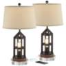 Lucas Bronze Night Light USB Table Lamps With 8" Round Risers