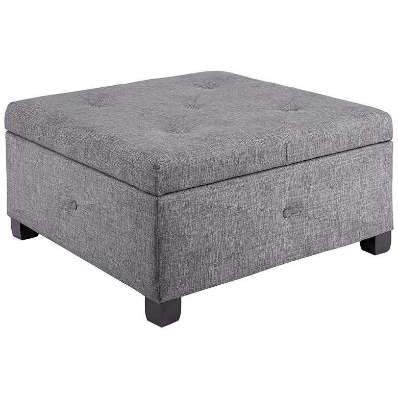 Image 2 Lucas Charcoal Fabric Tufted Storage Ottoman