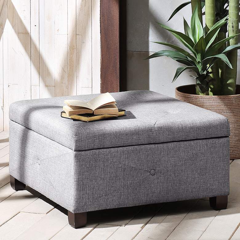 Image 1 Lucas Charcoal Fabric Tufted Storage Ottoman