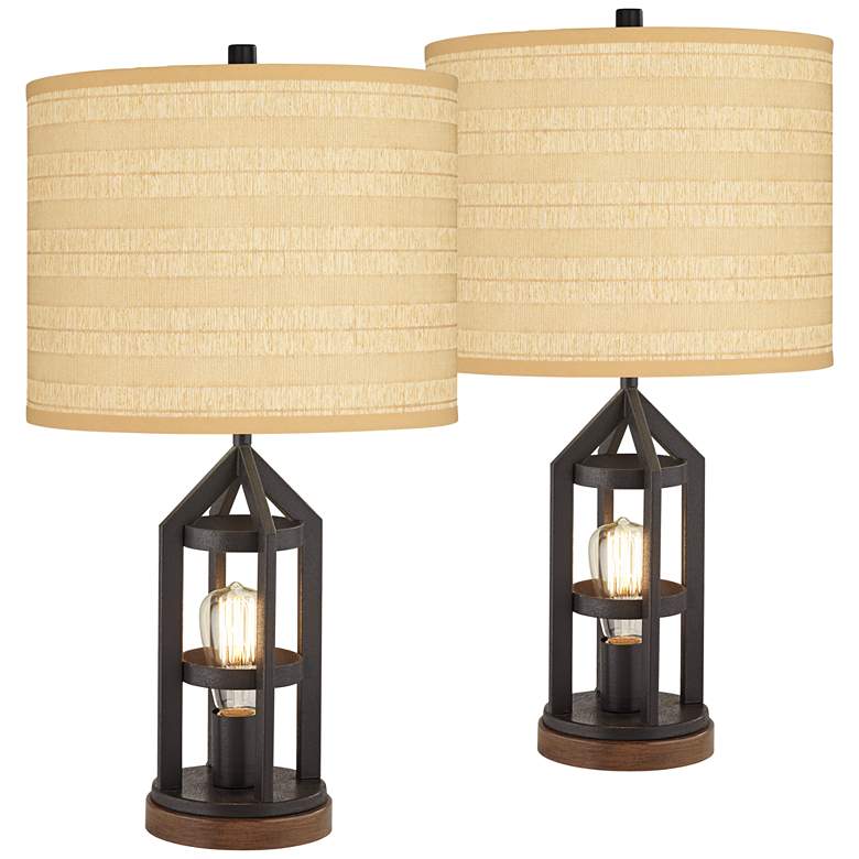 Image 1 Lucas Dark Bronze USB Table Lamps Set of 2 with Tan Shade