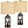 Lucas Dark Bronze USB Table Lamps Set of 2 with Tan Shade