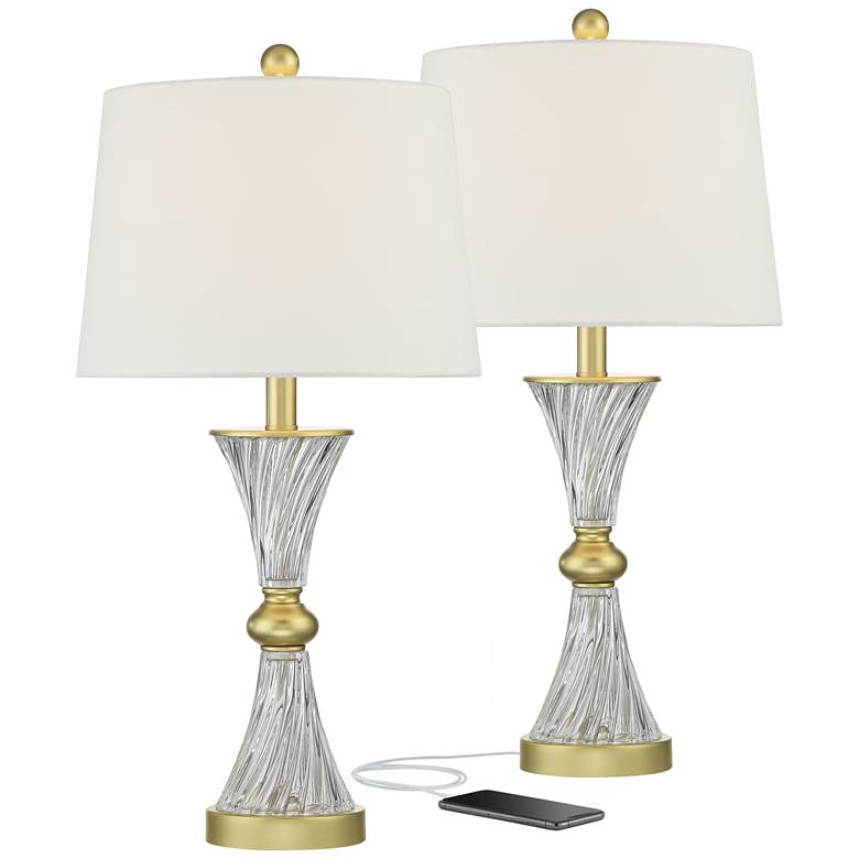 Image 2 Lucas Gold and Twisting Glass USB Table Lamps Set of 2