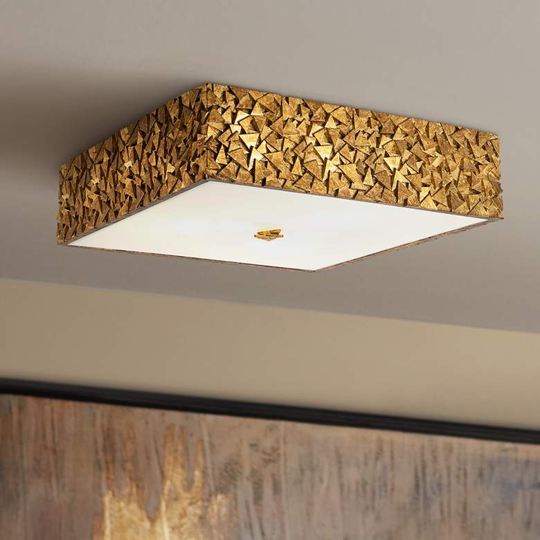 Image 1 Lucas McKearn Mosaic 16" Wide Antique Gold Leaf Square Ceiling Light