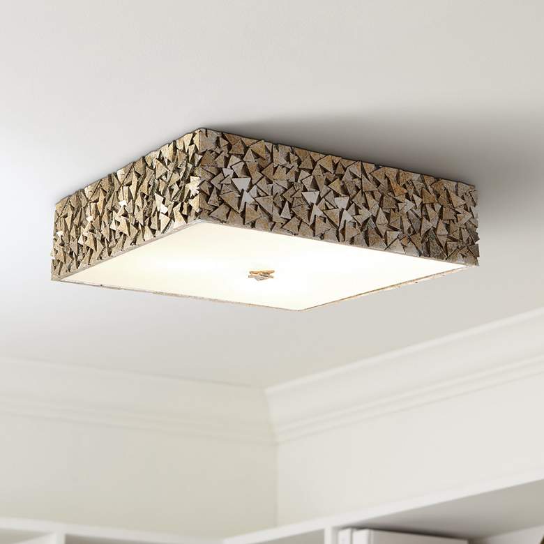 Image 1 Lucas McKearn Mosaic 16" Wide Antique Silver Leaf Square Ceiling Light