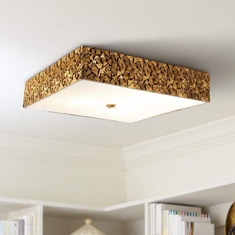 Image 1 Lucas McKearn Mosaic 20" Wide Antique Gold Leaf Square Ceiling Light