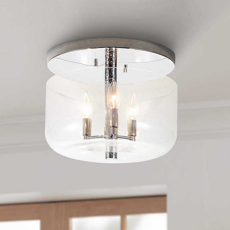Image 1 Lucas McKearn Rampart 13" Polished Chrome and Glass Ceiling Light
