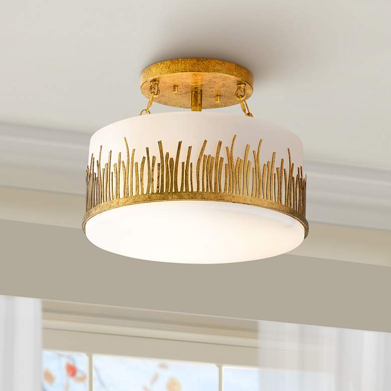 Image 1 Lucas McKearn Sawgrass 15" Wide Antique Gold Leaf Ceiling Light