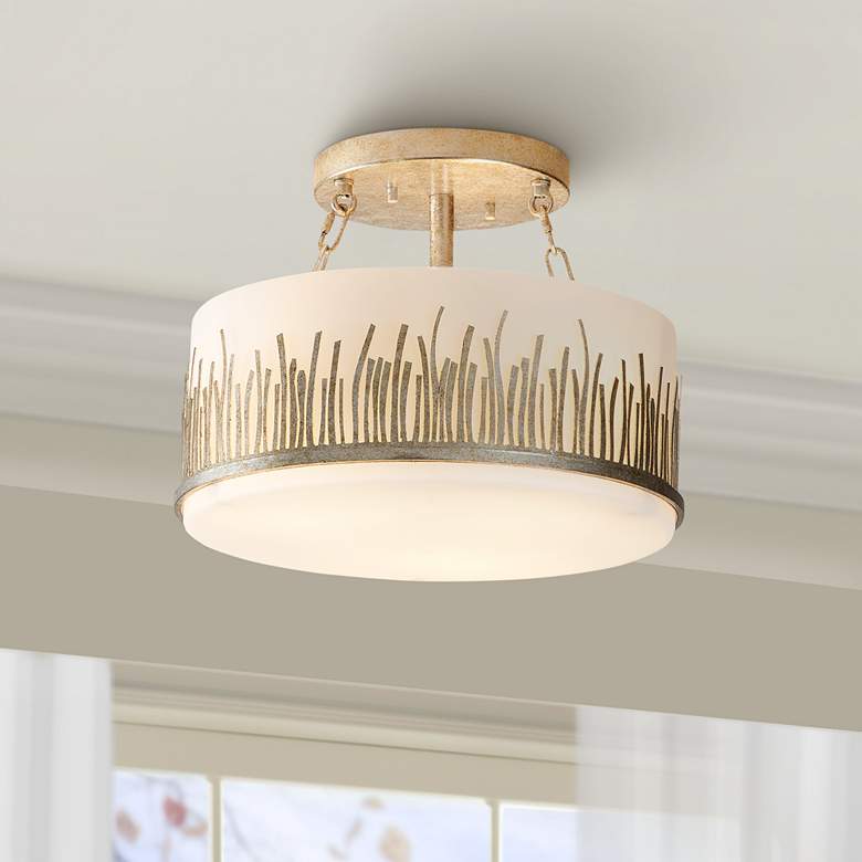Image 1 Lucas McKearn Sawgrass 15" Wide Antique Silver Leaf Ceiling Light