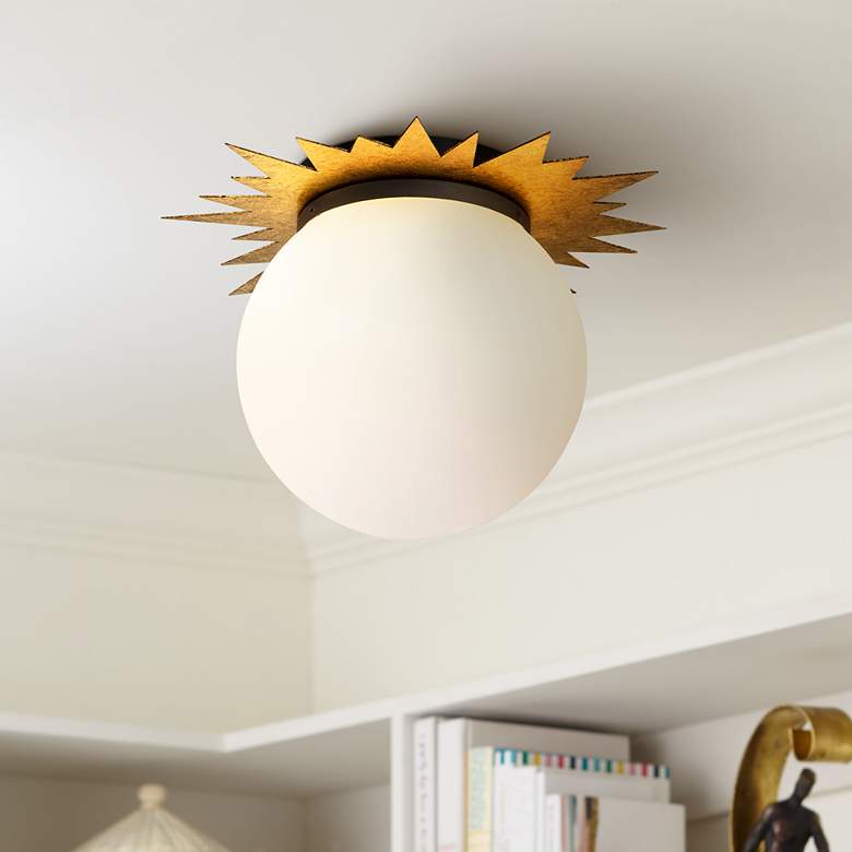 Image 1 Lucas McKearn Soleil 15" Wide Antique Gold Leaf Sunburst Ceiling Light