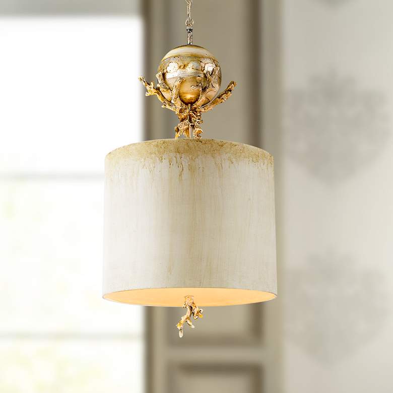 Image 1 Lucas McKearn Trellis 15" Rustic Gold Handcrafted Drum Pendant Light