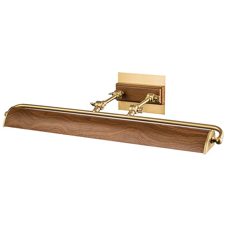 Image 1 Lucas McKearn Winchfield 27 1/2" Brass with Oak Accents Picture Light