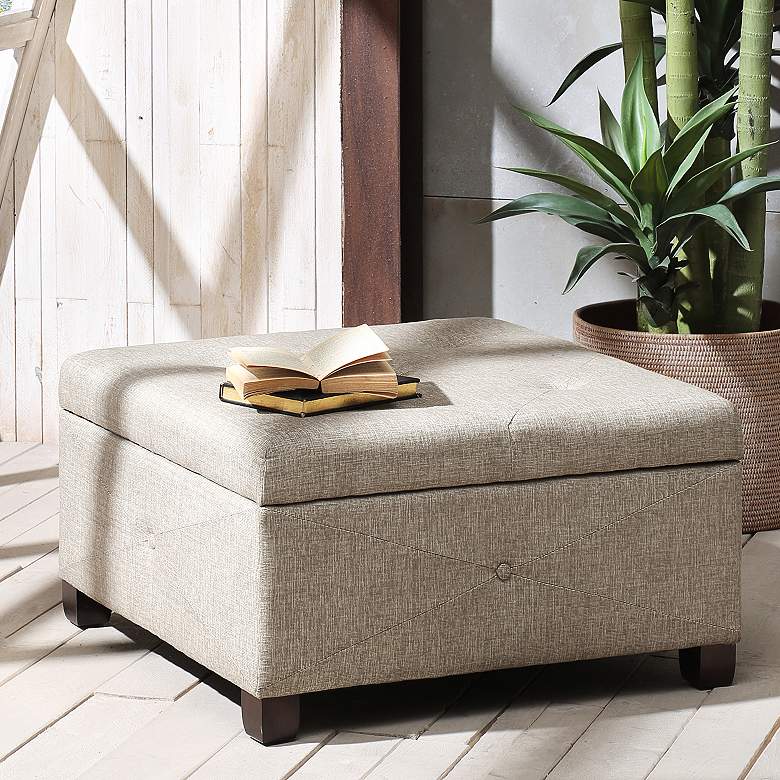 Image 1 Lucas Sand Fabric Tufted Storage Ottoman