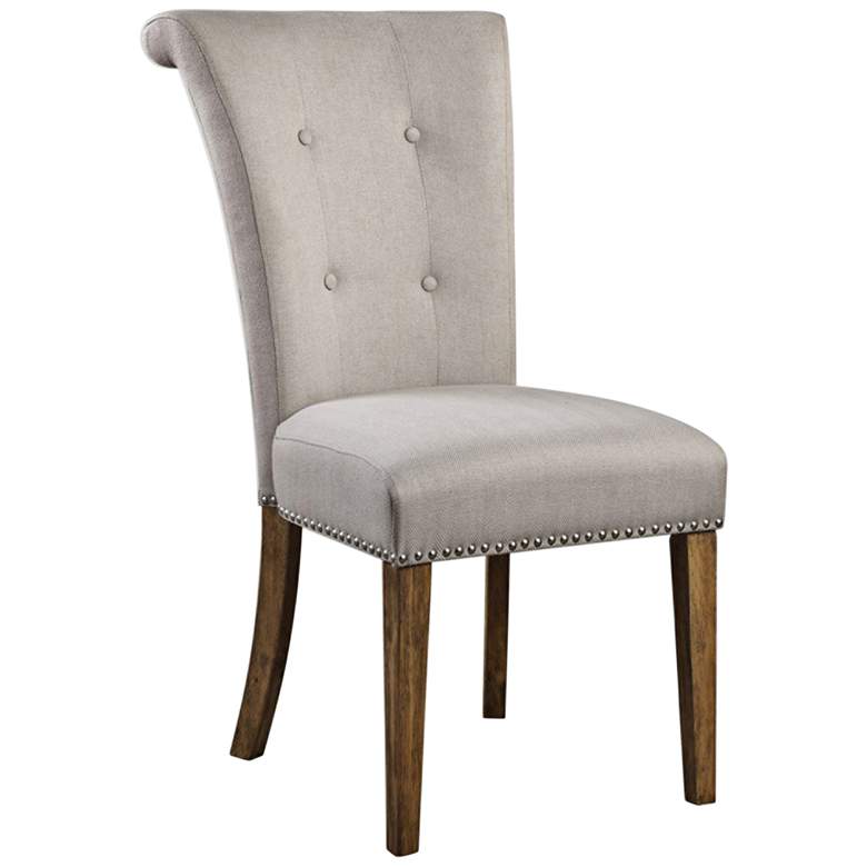Image 2 Lucasse Oatmeal Fabric and Wood Tufted Dining Chair