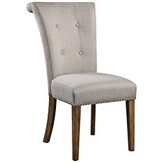 Lucasse Oatmeal Fabric and Wood Tufted Dining Chair