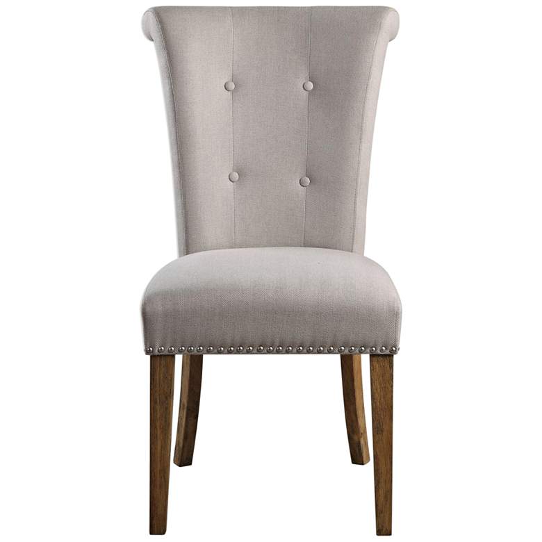 Lucasse Oatmeal Fabric and Wood Tufted Dining Chair more views