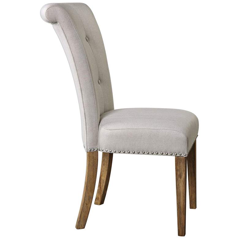 Image 4 Lucasse Oatmeal Fabric and Wood Tufted Dining Chair more views