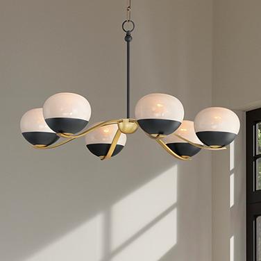 Lucerne 33" Wide Black and Aged Brass 6-Light Chandelier