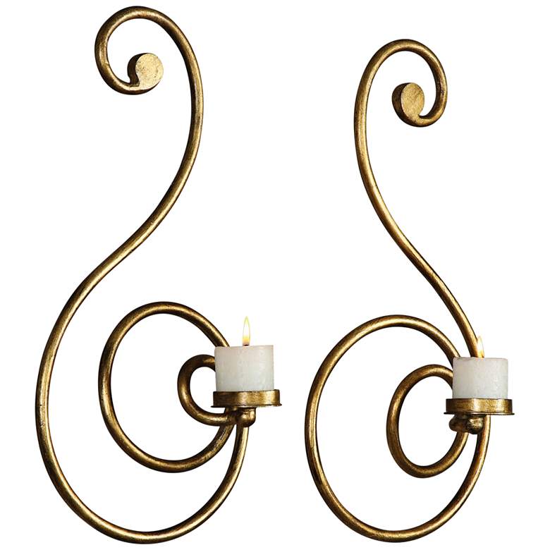 Image 1 Lucetta Gold 2-Piece Pillar Candle Holder Wall Sconce Set
