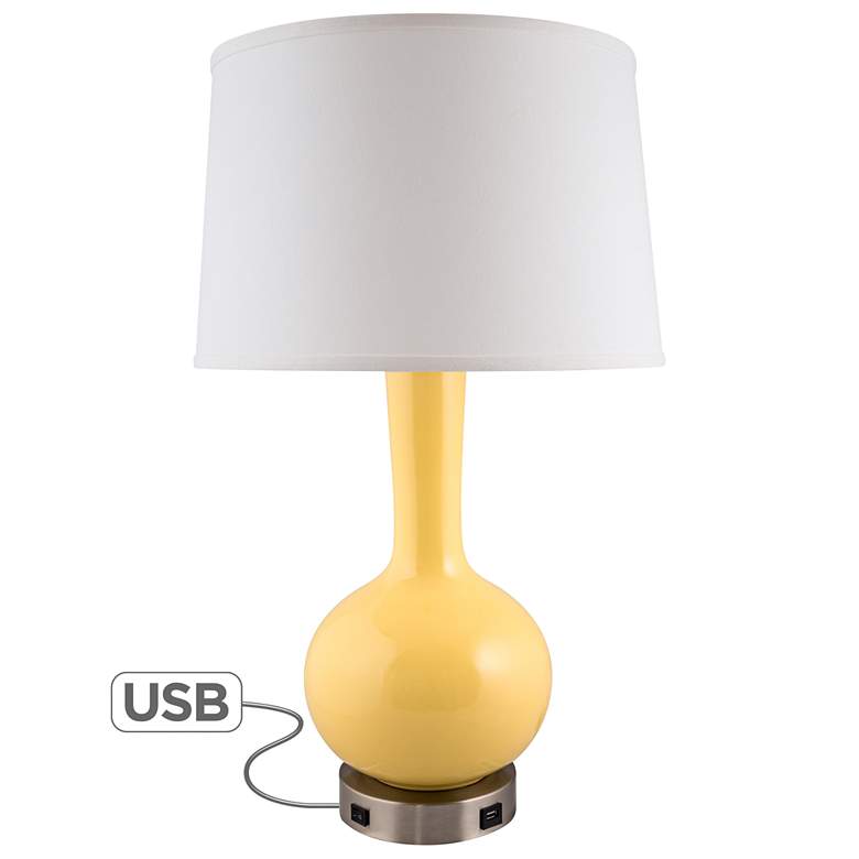 Image 1 Luch Straw Yellow Bottle Table Lamp with Outlet and USB Port