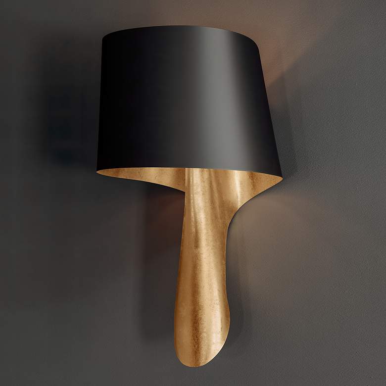 Image 1 Lucia 16 1/2"H Soft Black and Vintage Gold Leaf Wall Sconce