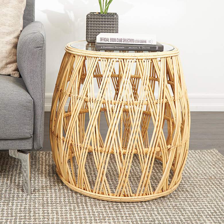 Image 1 Lucia 21" Wide Natural Brown Geometric Rattan Accent Table