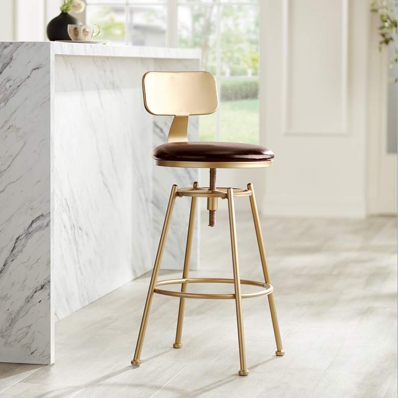 Image 1 Lucia 25" High Gold and Brown Adjustable Counter Stool