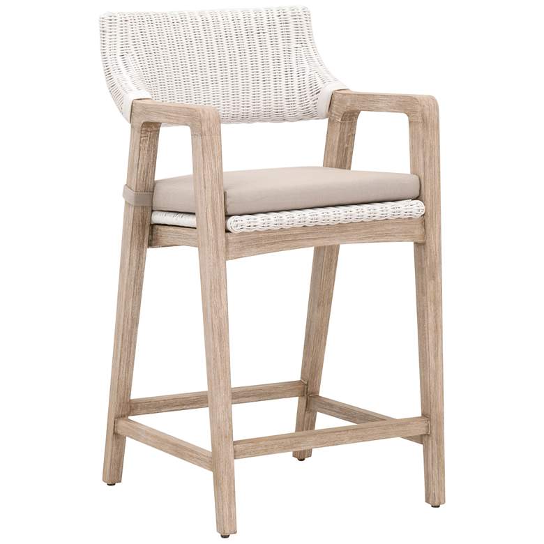 Image 1 Lucia 27 1/2" White Rattan Gray Wood Counter Stool
