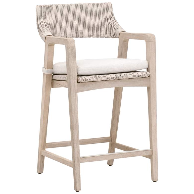 Image 1 Lucia 27 1/2 inch White Rattan Gray Wood Outdoor Counter Stool