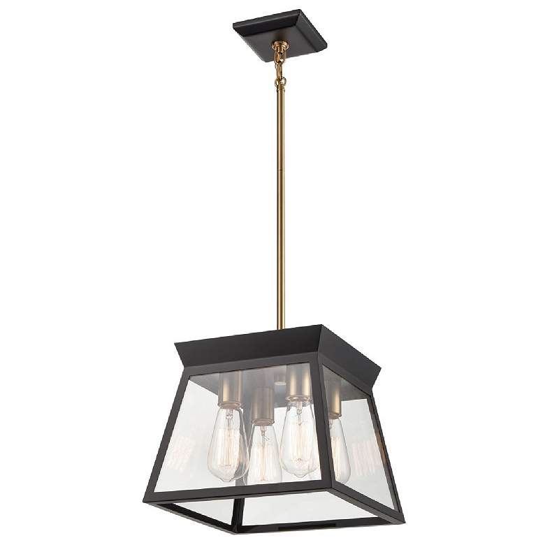 Image 1 Lucian 12" Wide 4-Light Black Chandelier With Clear Glass Shade