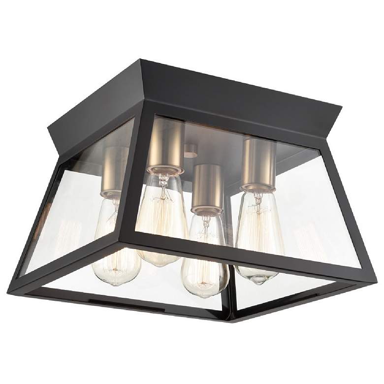 Image 1 Lucian 12" Wide 4-Light Black Flush Mount With Clear Glass Shade