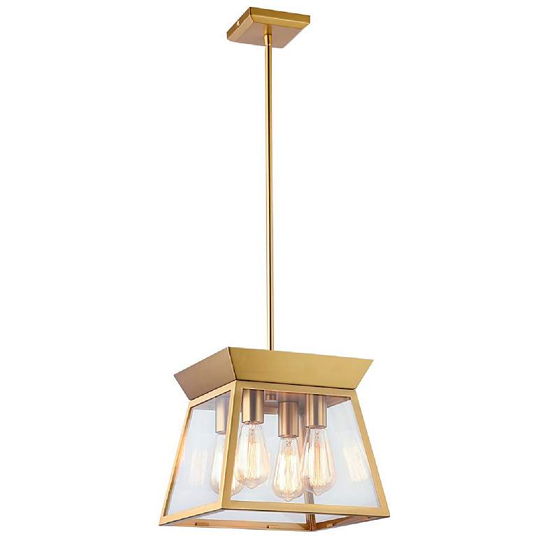 Image 1 Lucian 12" Wide 4-Light Brushed Brass Chandelier With Clear Glass Shad