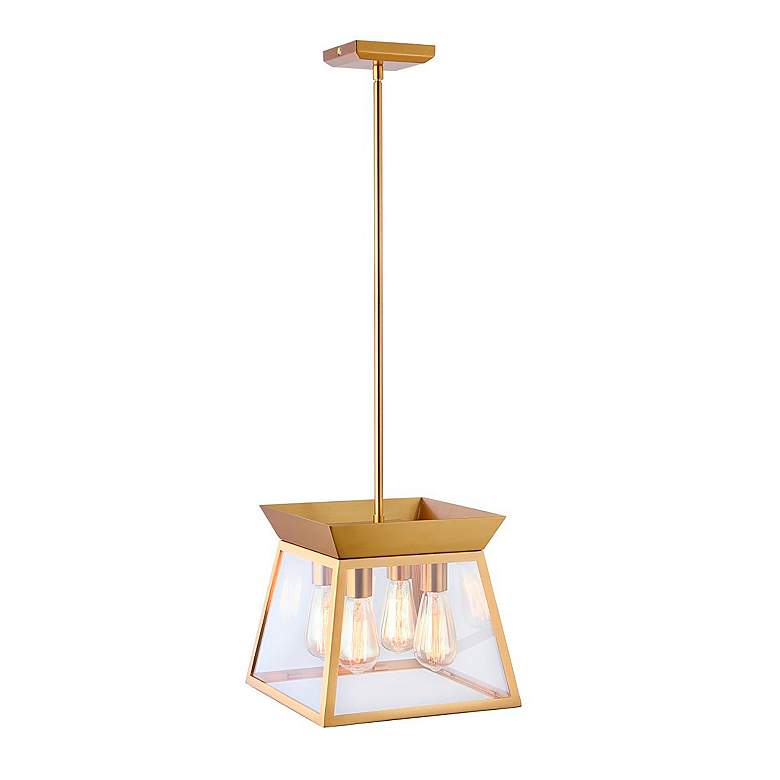 Image 2 Lucian 12" Wide 4-Light Brushed Brass Chandelier With Clear Glass Shad more views