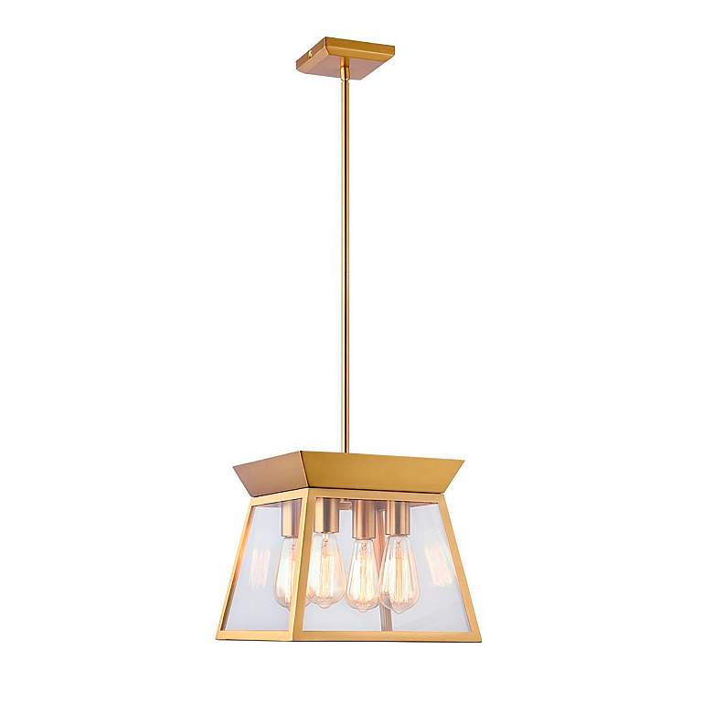Image 5 Lucian 12" Wide 4-Light Brushed Brass Chandelier With Clear Glass Shad more views