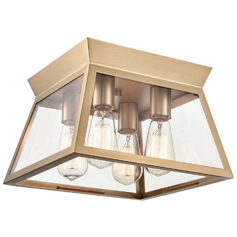 Image 1 Lucian 12" Wide 4-Light Brushed Brass Flush Mount With Clear Glass Sha
