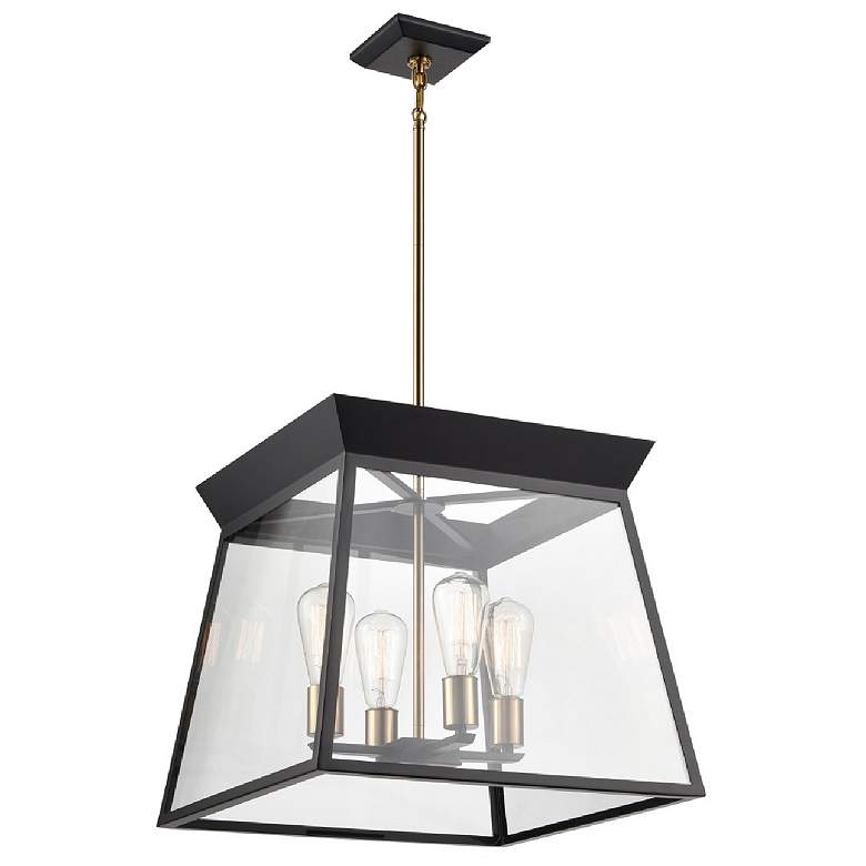 Image 1 Lucian 18" Wide 4-Light Black Chandelier With Clear Glass Shade